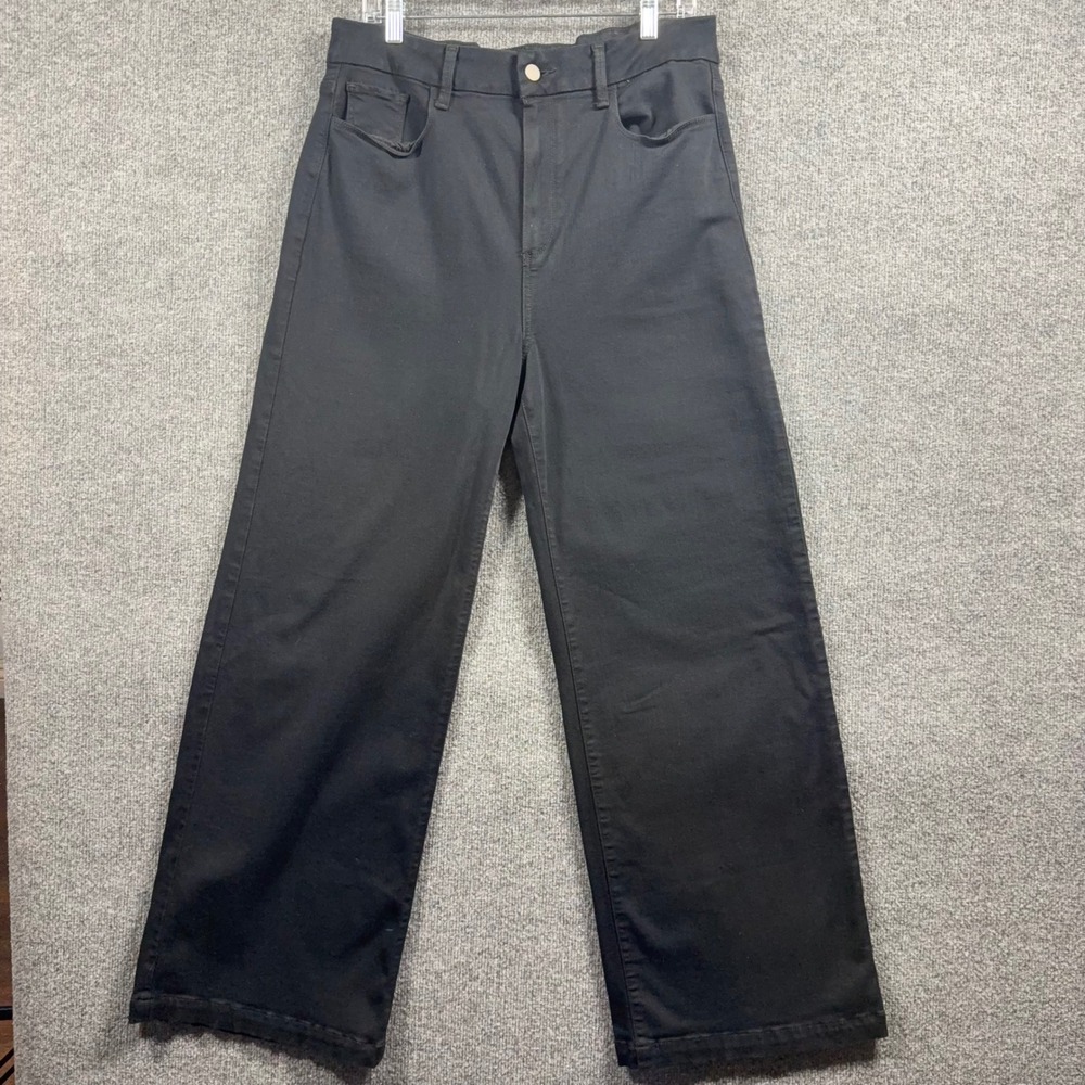 Paige Jeans Womens 32 Genesee Black High Rise Wide Leg Stretch Denim
